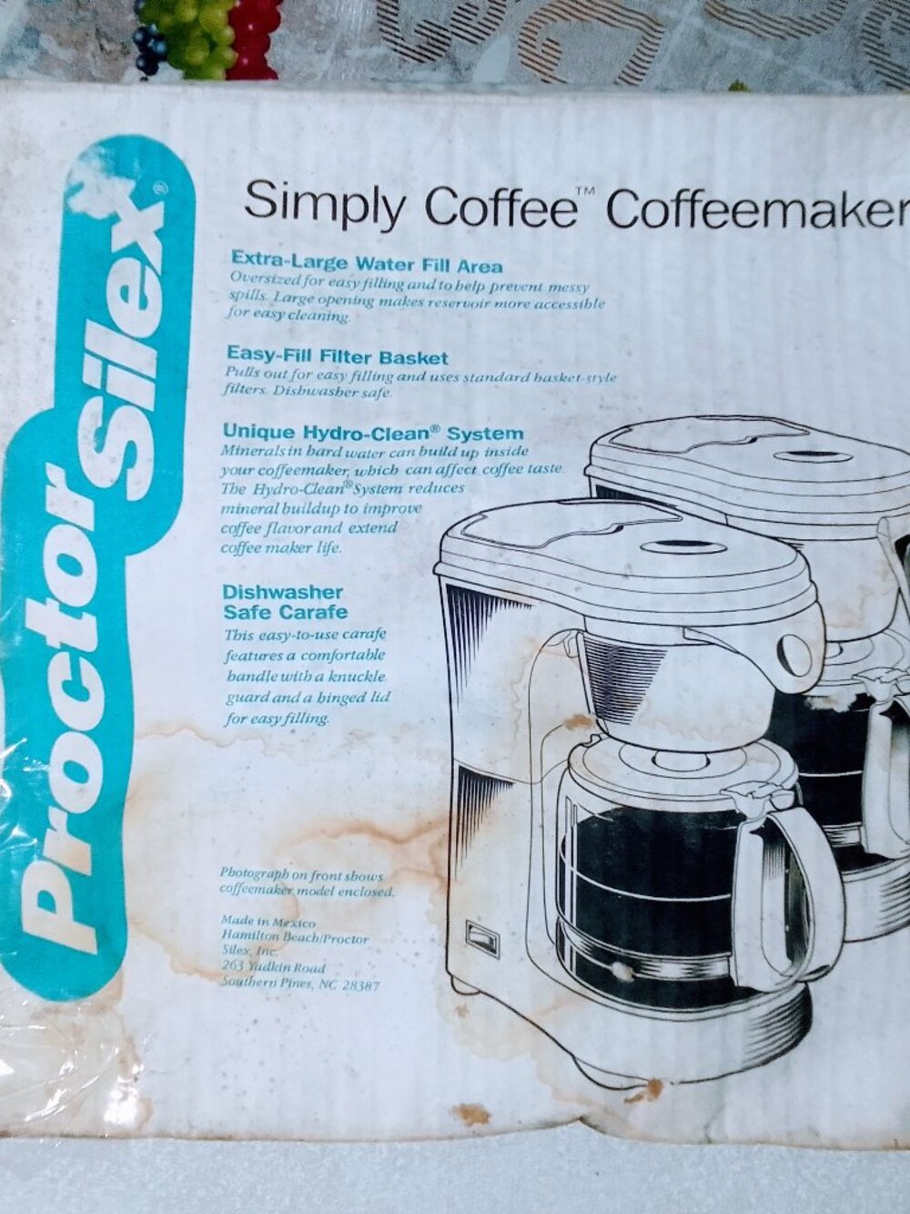 Proctor Silex luxury extra-lg-water-fit-area unique-hydro-clean-sys coffee maker